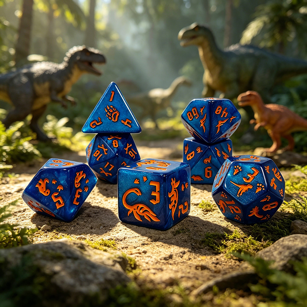 Board Game Pandemic - 7Pcs Jurassic Ocean Blue Dinosaur Engraved